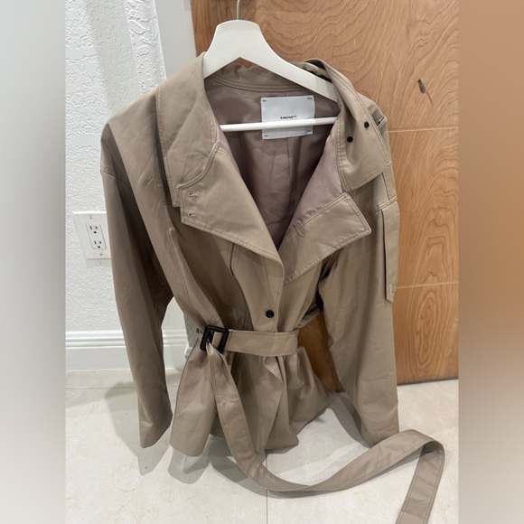 Simonett Asymmetrical Belted Trench Jacket Khaki - Picture 3 of 5